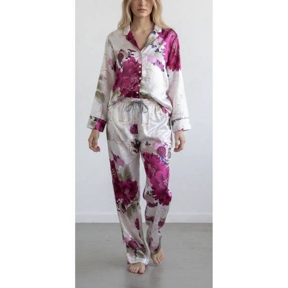 Natori Other - NWT Natori Peony Blossom Satin Pajama Set L Luxury Floral Coquette Sleepwear